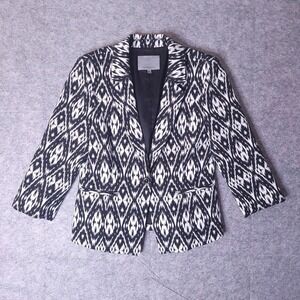 CLASSIQUES ENTIER Black White Ikat Cotton Blend One Button Blazer Jacket Medium